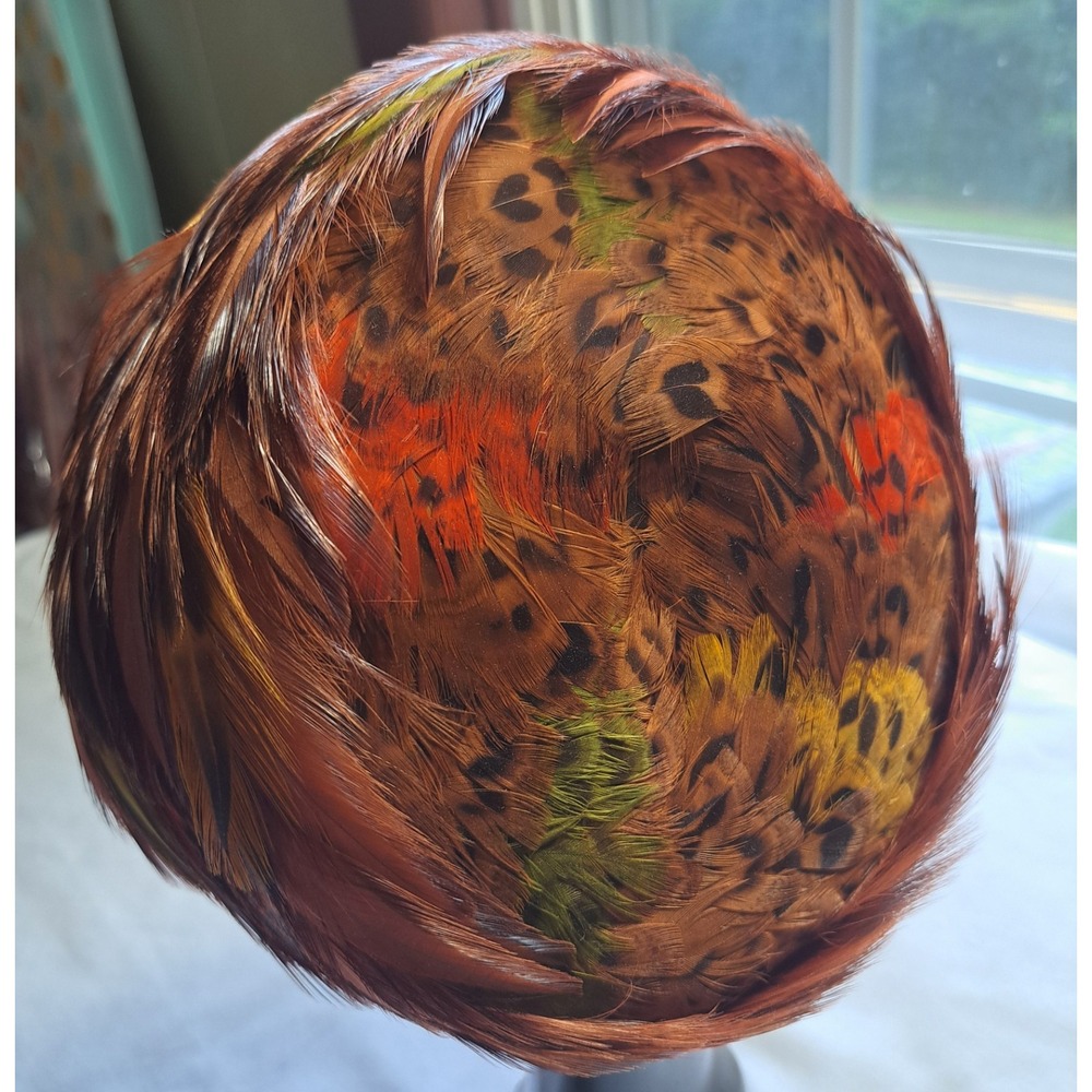 VINTAGE GENE DORIS New York ORIGINAL PHEASANT Quail FEATHER PILLBOX HAT - Picture 8 of 10